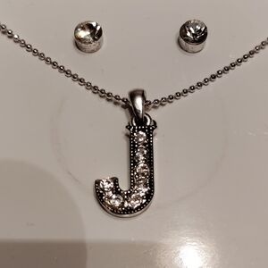 Genuine Crystal 18" Pendant & earring Set letter J pendant new in box